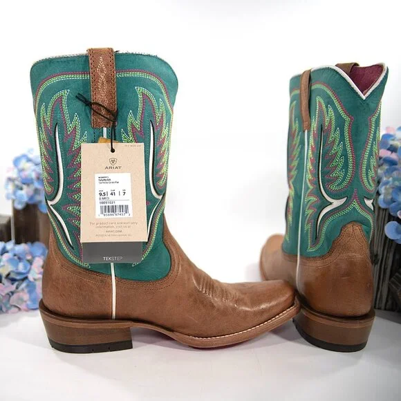 Ariat Futurity Colt Embroidered Cenote Blue Tan Leather Western Cowboy Boots 9.5 - Picture 10 of 12